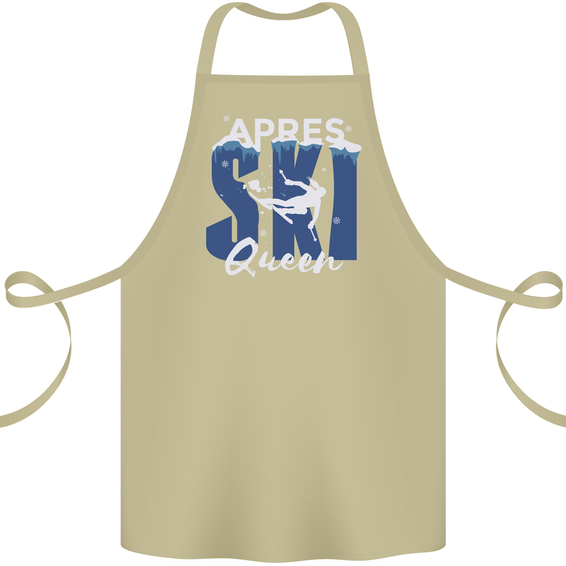 Apres Ski Queen Skiing Winter Sports Cotton Apron 100% Organic Khaki