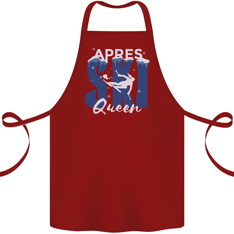 Apres Ski Queen Skiing Winter Sports Cotton Apron 100% Organic Maroon