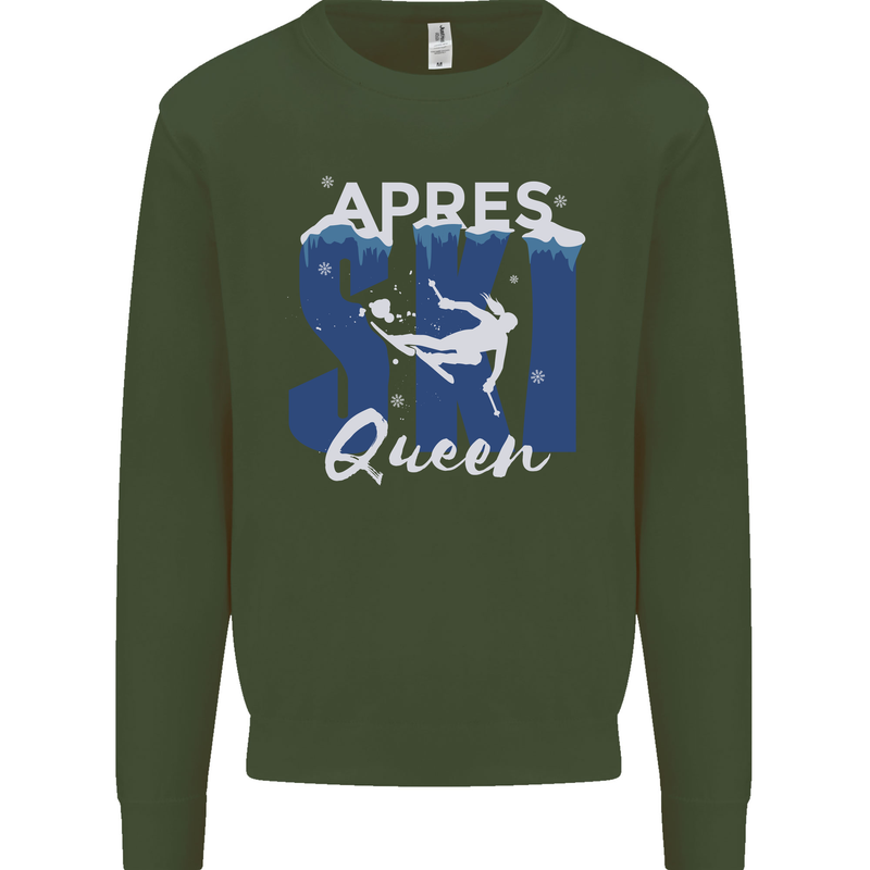 Apres Ski Queen Skiing Winter Sports Kids Sweatshirt Jumper Forest Green