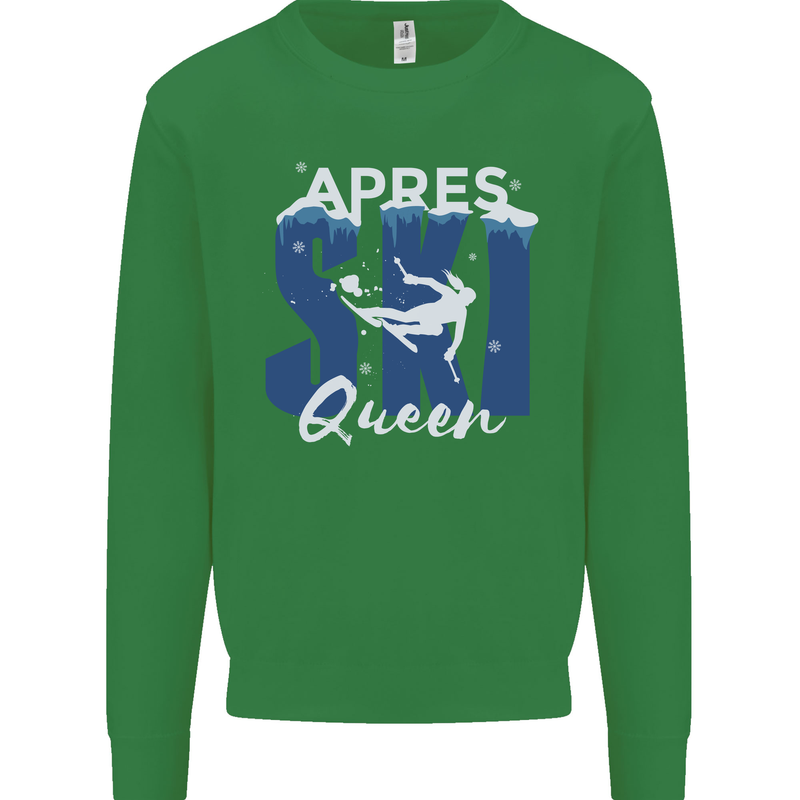Apres Ski Queen Skiing Winter Sports Kids Sweatshirt Jumper Irish Green