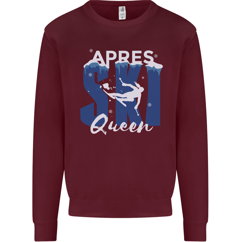 Apres Ski Queen Skiing Winter Sports Kids Sweatshirt Jumper Maroon