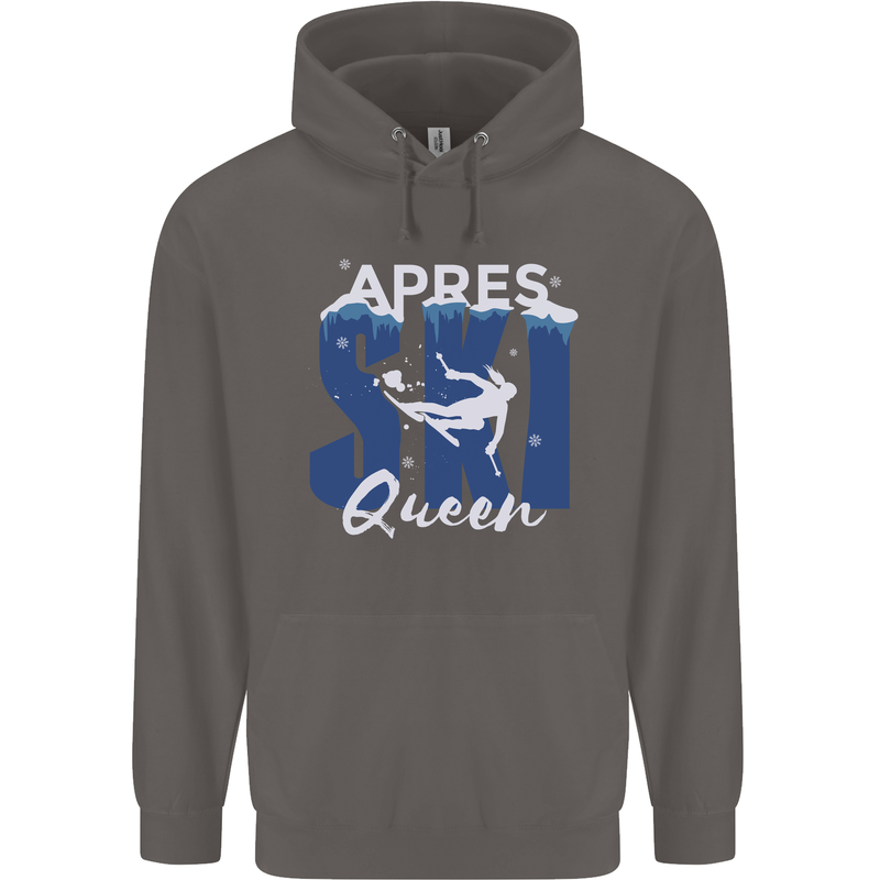 Apres Ski Queen Skiing Winter Sports Mens 80% Cotton Hoodie Charcoal