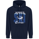 Apres Ski Queen Skiing Winter Sports Mens 80% Cotton Hoodie Navy Blue