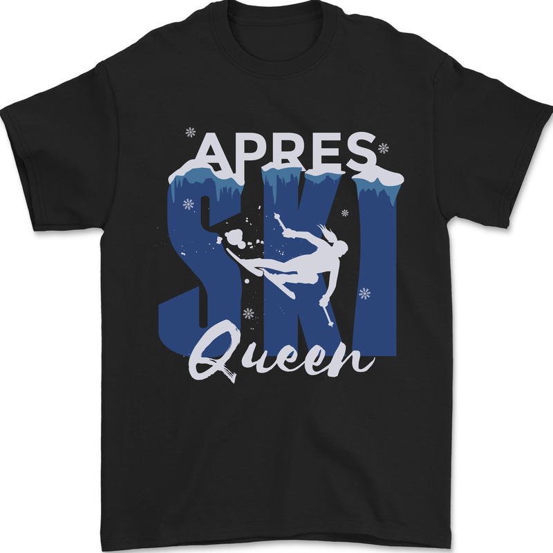 Apres Ski Queen Skiing Winter Sports Mens T-Shirt 100% Cotton Black