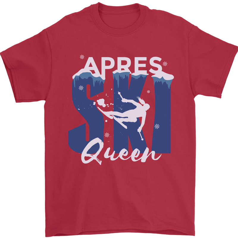 Apres Ski Queen Skiing Winter Sports Mens T-Shirt 100% Cotton Red