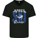 Apres Ski Queen Skiing Winter Sports Mens V-Neck Cotton T-Shirt Black