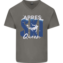 Apres Ski Queen Skiing Winter Sports Mens V-Neck Cotton T-Shirt Charcoal