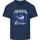 Apres Ski Queen Skiing Winter Sports Mens V-Neck Cotton T-Shirt Navy Blue