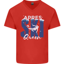 Apres Ski Queen Skiing Winter Sports Mens V-Neck Cotton T-Shirt Red