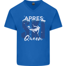 Apres Ski Queen Skiing Winter Sports Mens V-Neck Cotton T-Shirt Royal Blue