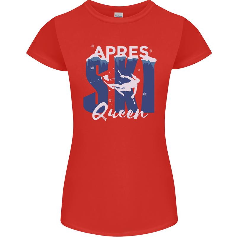 Apres Ski Queen Skiing Winter Sports Womens Petite Cut T-Shirt Red