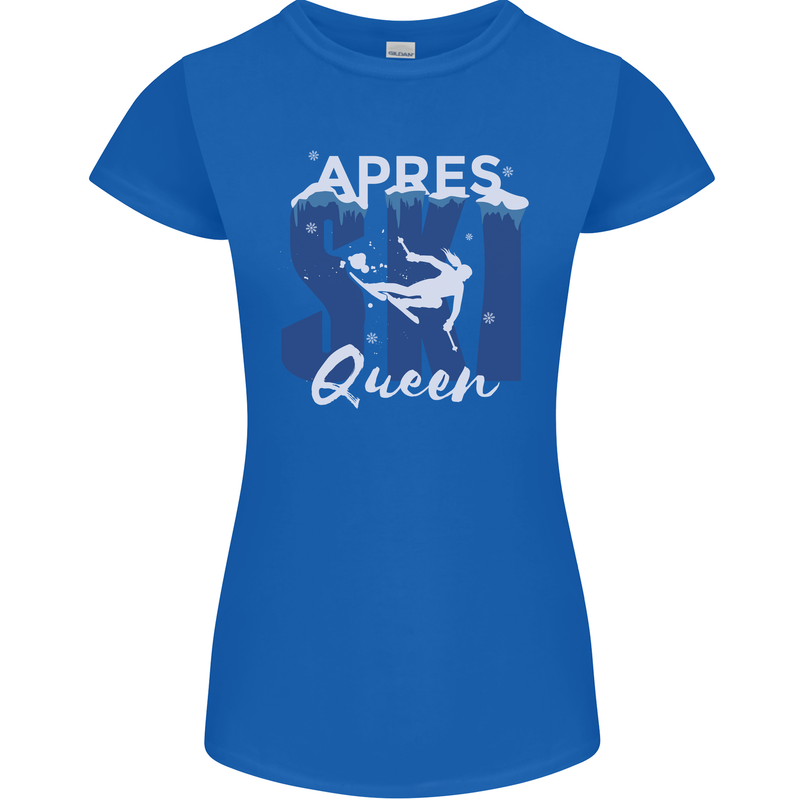 Apres Ski Queen Skiing Winter Sports Womens Petite Cut T-Shirt Royal Blue