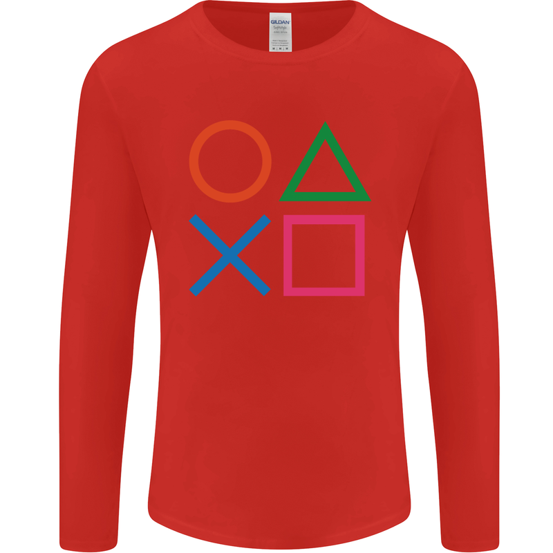 Arcade Game Console Buttons Gaming Gamer Mens Long Sleeve T-Shirt Red