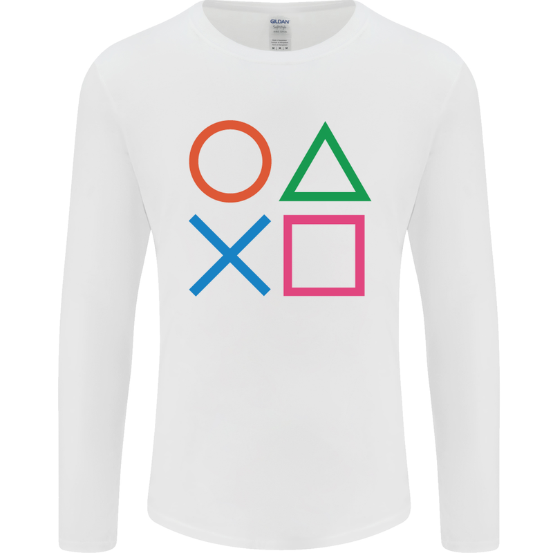 Arcade Game Console Buttons Gaming Gamer Mens Long Sleeve T-Shirt White