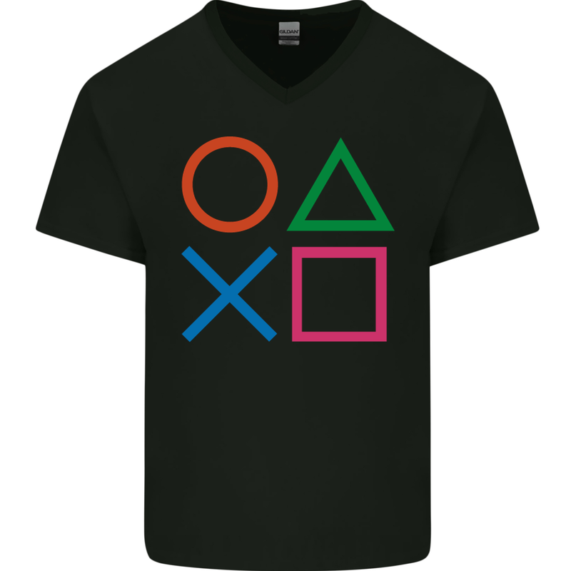 Arcade Game Console Buttons Gaming Gamer Mens V-Neck Cotton T-Shirt Black
