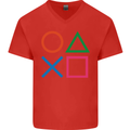 Arcade Game Console Buttons Gaming Gamer Mens V-Neck Cotton T-Shirt Red