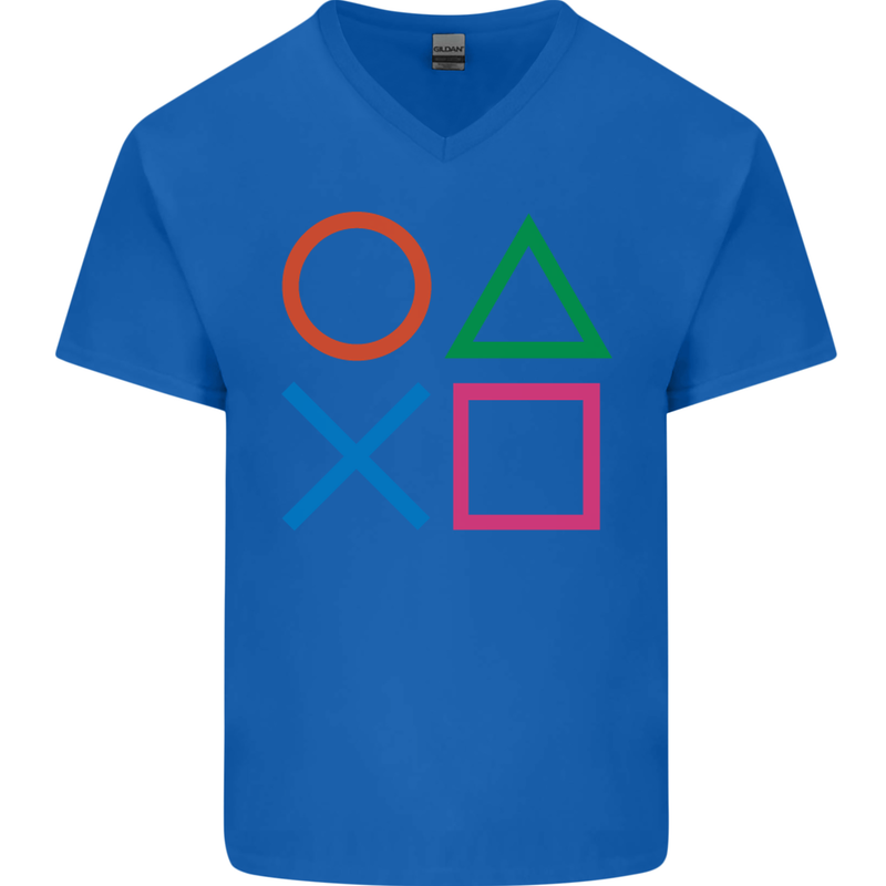 Arcade Game Console Buttons Gaming Gamer Mens V-Neck Cotton T-Shirt Royal Blue