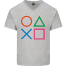 Arcade Game Console Buttons Gaming Gamer Mens V-Neck Cotton T-Shirt Sports Grey