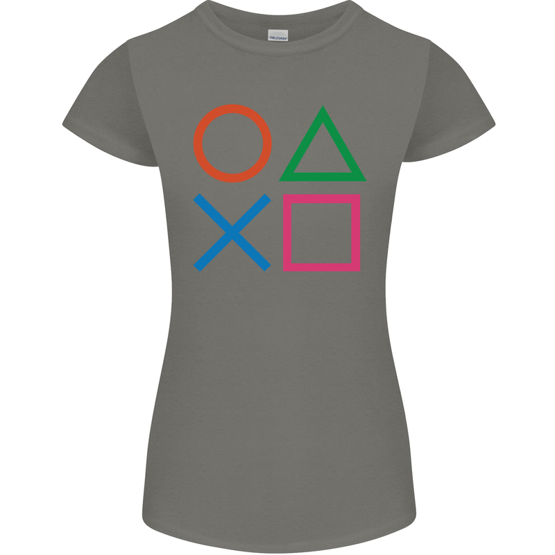 Arcade Game Console Buttons Gaming Gamer Womens Petite Cut T-Shirt Charcoal
