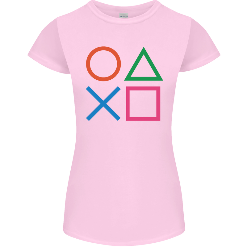 Arcade Game Console Buttons Gaming Gamer Womens Petite Cut T-Shirt Light Pink
