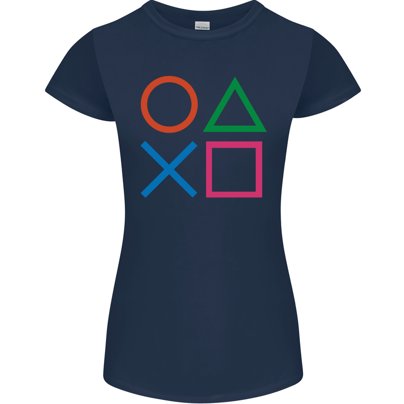 Arcade Game Console Buttons Gaming Gamer Womens Petite Cut T-Shirt Navy Blue