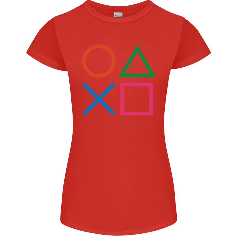 Arcade Game Console Buttons Gaming Gamer Womens Petite Cut T-Shirt Red