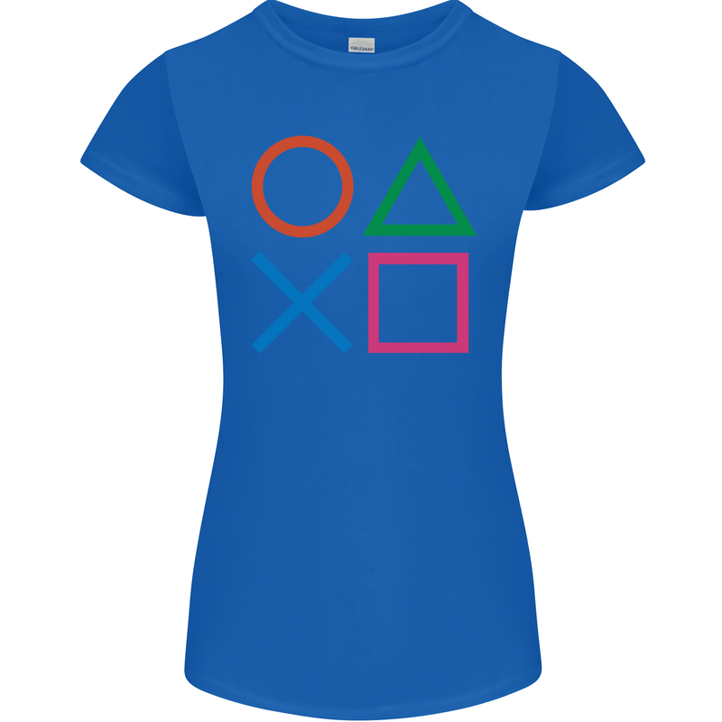 Arcade Game Console Buttons Gaming Gamer Womens Petite Cut T-Shirt Royal Blue