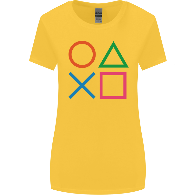 Arcade Game Console Buttons Gaming Gamer Womens Wider Cut T-Shirt Yellow