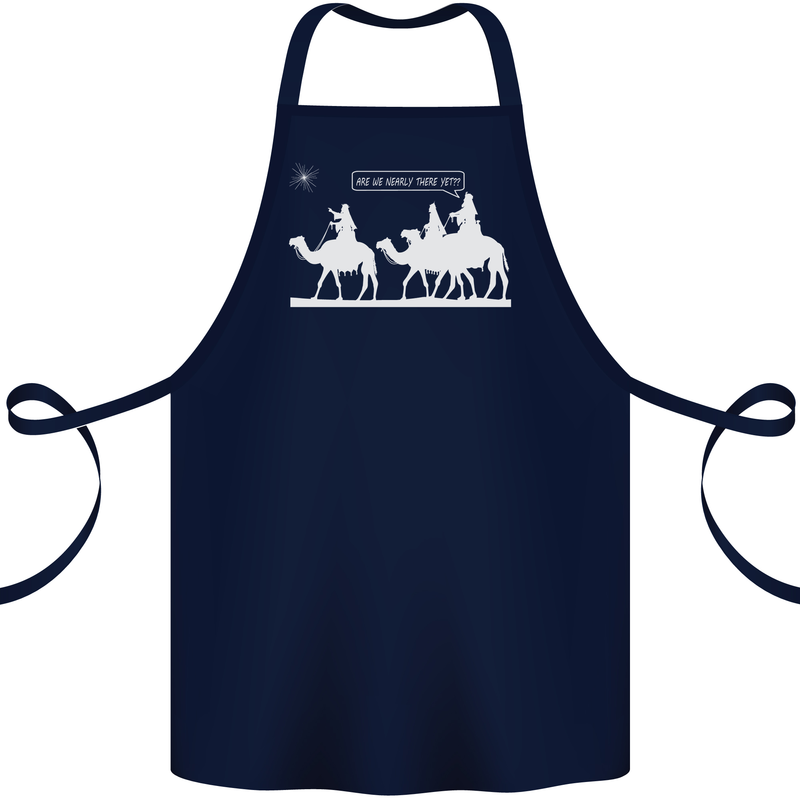 Are We Nearly there Yet? Funny Christmas Cotton Apron 100% Organic Navy Blue