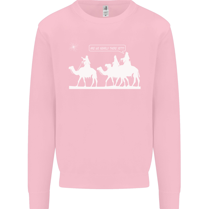 Are We Nearly there Yet? Funny Christmas Kids Sweatshirt Jumper Light Pink