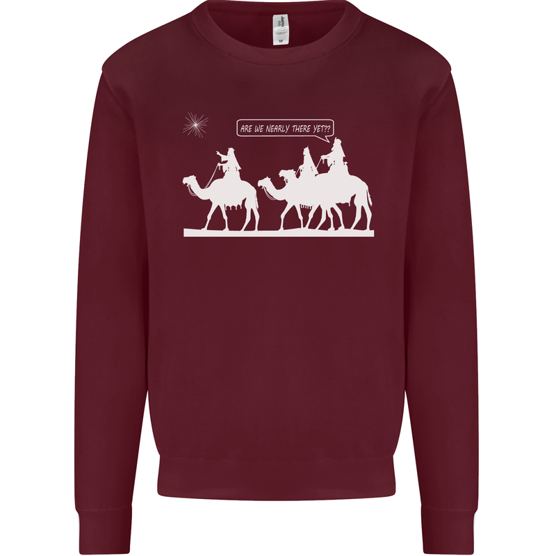 Are We Nearly there Yet? Funny Christmas Kids Sweatshirt Jumper Maroon