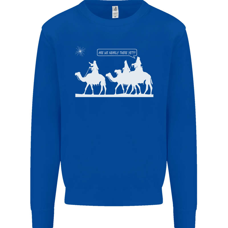 Are We Nearly there Yet? Funny Christmas Kids Sweatshirt Jumper Royal Blue