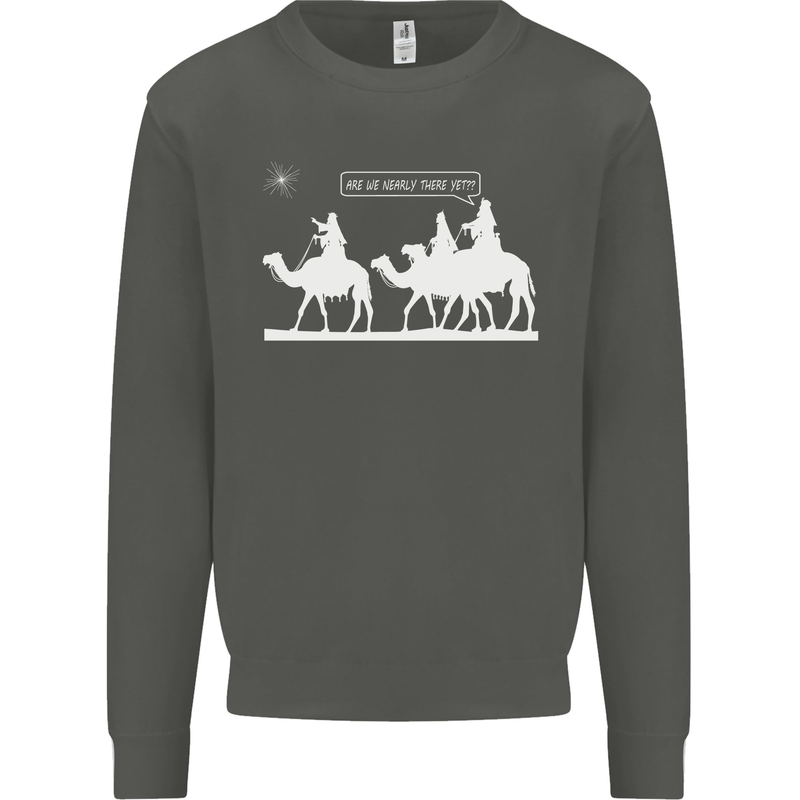 Are We Nearly there Yet? Funny Christmas Kids Sweatshirt Jumper Storm Grey