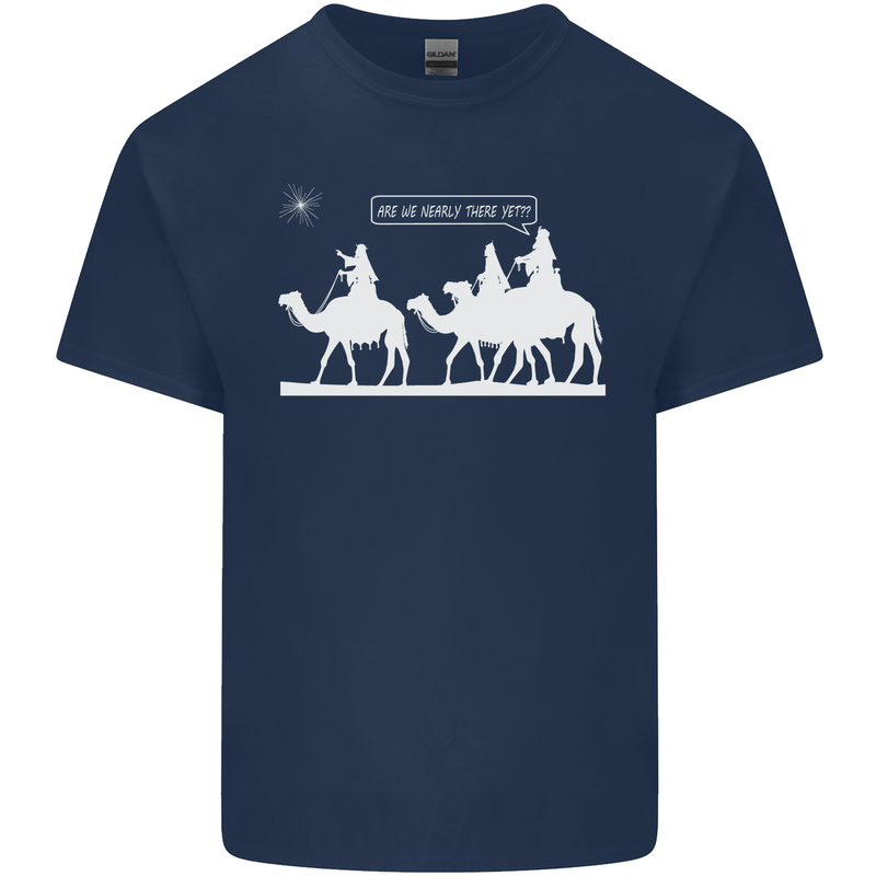 Are We Nearly there Yet? Funny Christmas Mens Cotton T-Shirt Tee Top Navy Blue