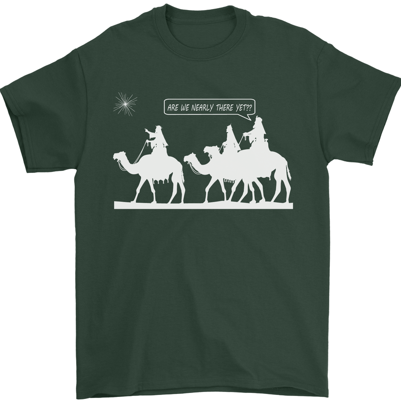 Are We Nearly there Yet? Funny Christmas Mens T-Shirt Cotton Gildan Forest Green
