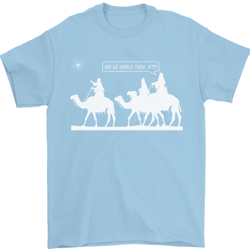 Are We Nearly there Yet? Funny Christmas Mens T-Shirt Cotton Gildan Light Blue