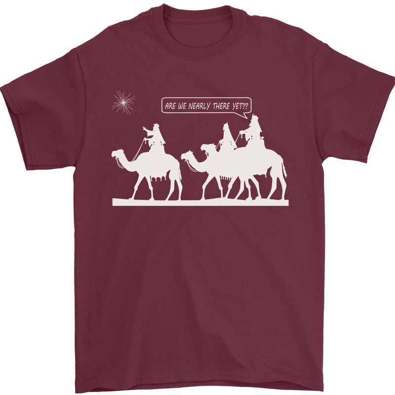 Are We Nearly there Yet? Funny Christmas Mens T-Shirt Cotton Gildan Maroon