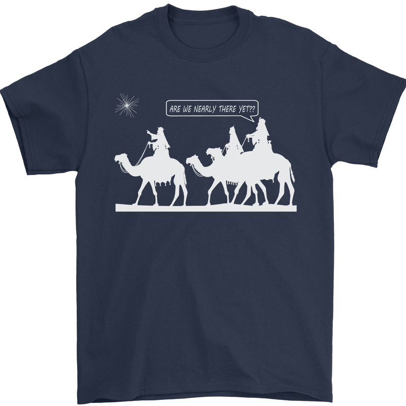 Are We Nearly there Yet? Funny Christmas Mens T-Shirt Cotton Gildan Navy Blue