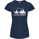 Are We Nearly there Yet? Funny Christmas Womens Petite Cut T-Shirt Navy Blue