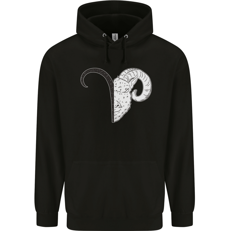 Aries Goat Head Star Sign Childrens Kids Hoodie Black