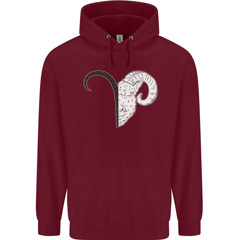 Aries Goat Head Star Sign Childrens Kids Hoodie Maroon