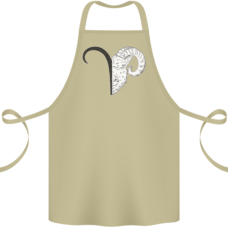 Aries Goat Head Star Sign Cotton Apron 100% Organic Khaki
