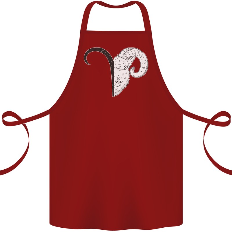 Aries Goat Head Star Sign Cotton Apron 100% Organic Maroon