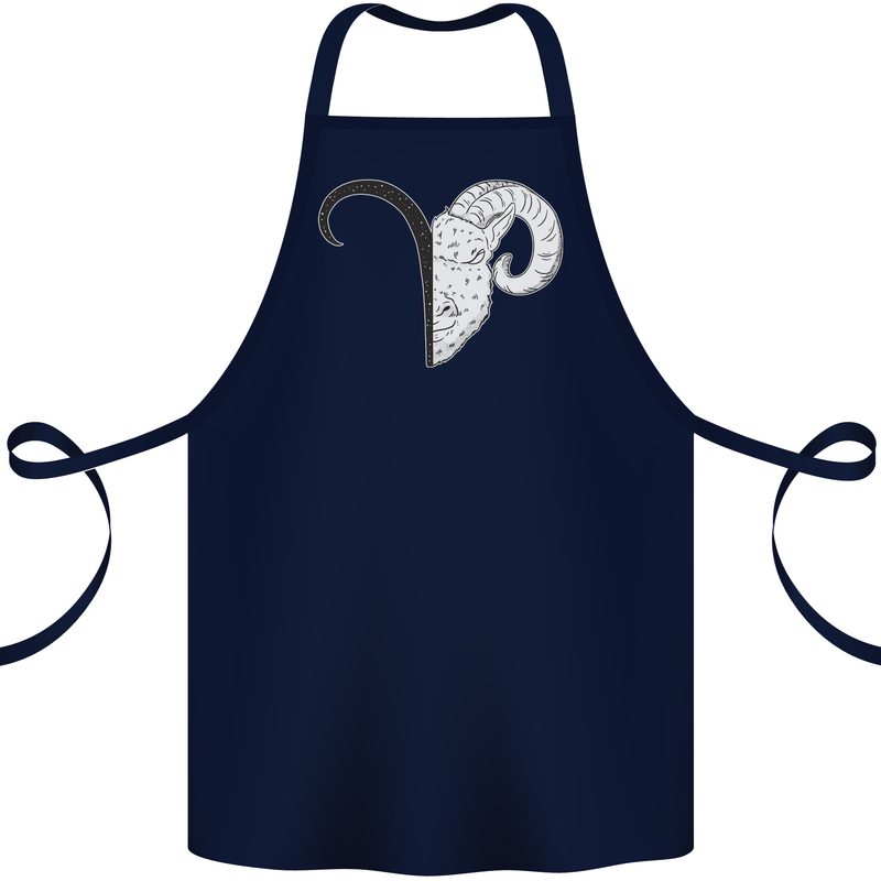 Aries Goat Head Star Sign Cotton Apron 100% Organic Navy Blue