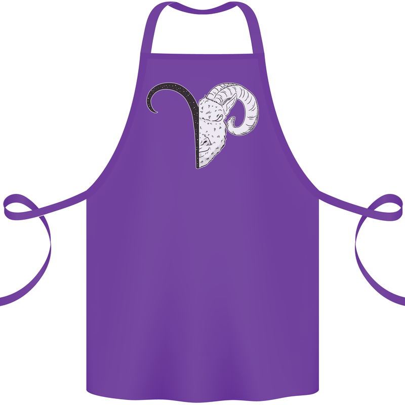 Aries Goat Head Star Sign Cotton Apron 100% Organic Purple