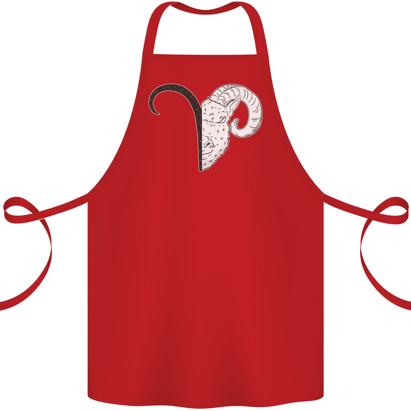 Aries Goat Head Star Sign Cotton Apron 100% Organic Red