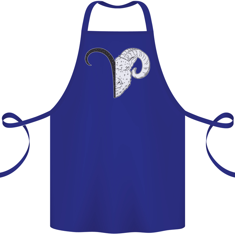 Aries Goat Head Star Sign Cotton Apron 100% Organic Royal Blue