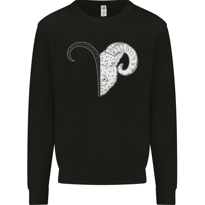 Aries Goat Head Star Sign Kids Sweatshirt Jumper Black