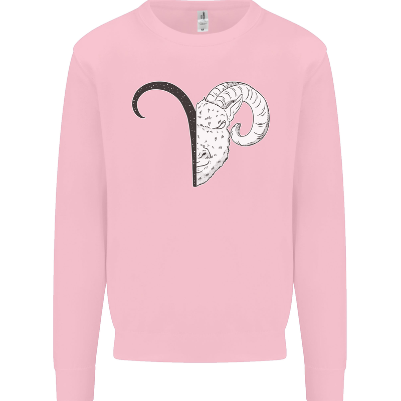 Aries Goat Head Star Sign Kids Sweatshirt Jumper Light Pink