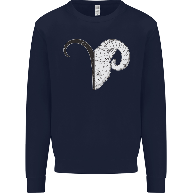Aries Goat Head Star Sign Kids Sweatshirt Jumper Navy Blue